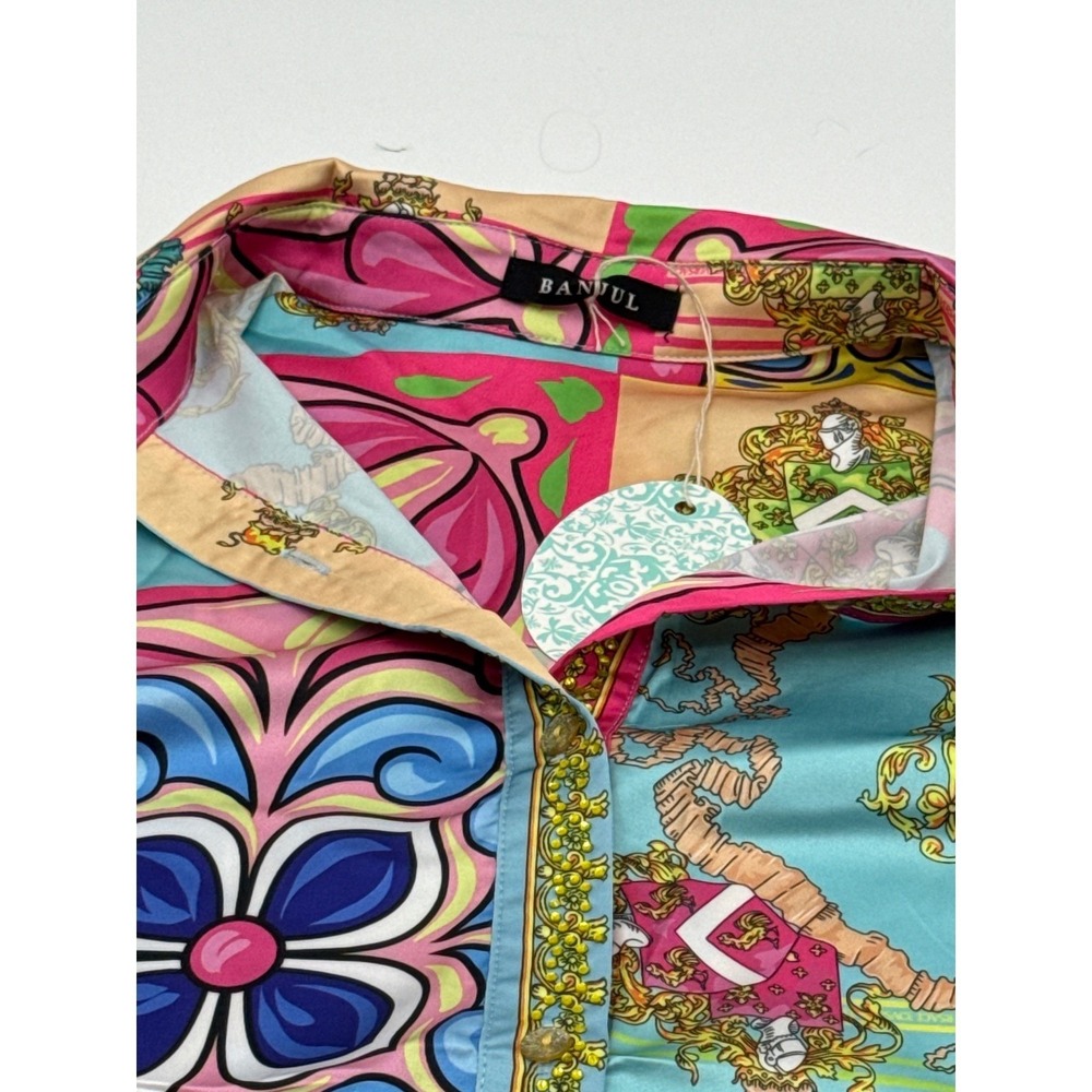 BanJul Women Multi-Color Baroque Floral Print 2-Piece Satin Lounge Set Size S - Picture 8 of 16